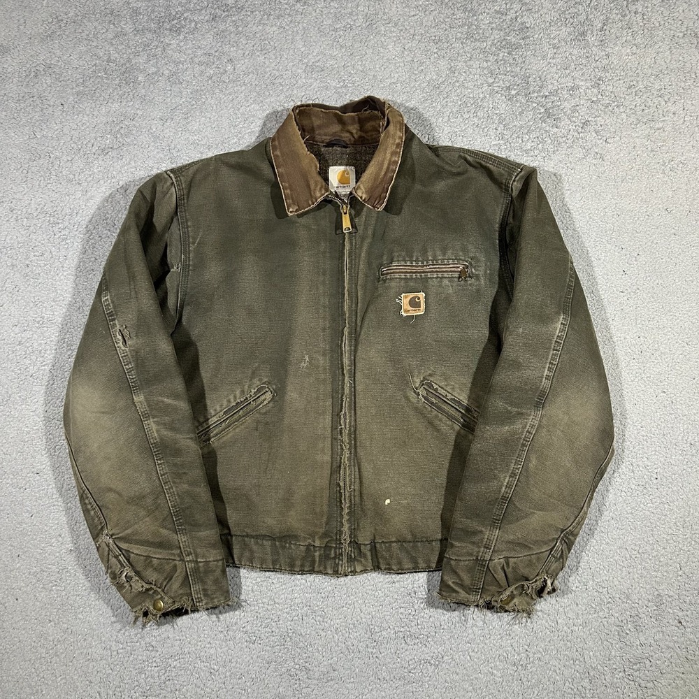Vintage Carhartt J97 MOS Detroit Jacket Moss Green Men's Size Large Distress
